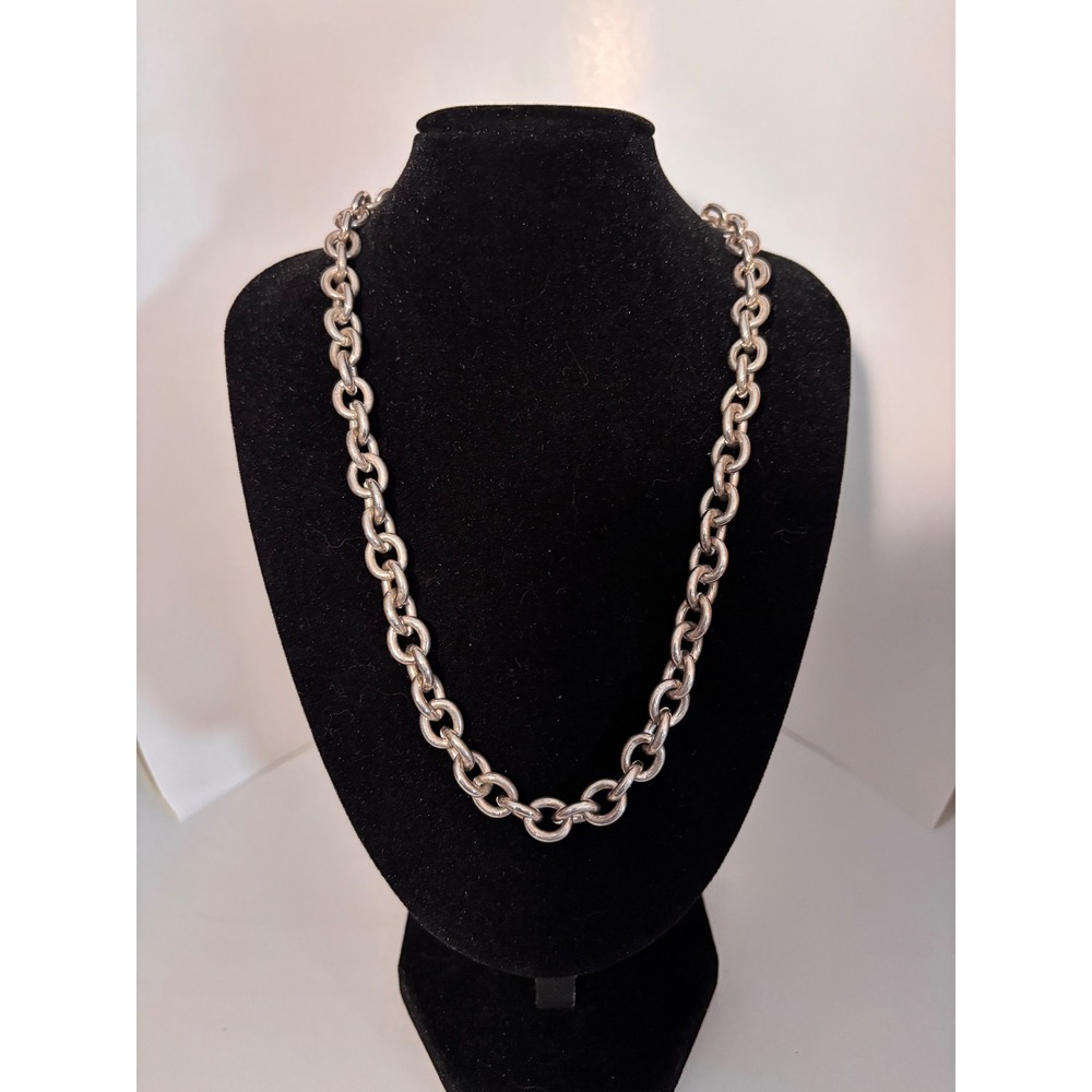Silver Toggle Heart Charm Link Chain Necklace 18.5 Inch